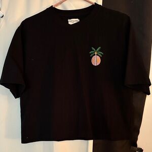 Black Tee with Tiger and Palm Graphic